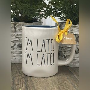 Brand NEW wTags Rae Dunn Disney I’M LATE I’M LATE Mug feat. White Rabbit
